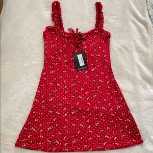 Red floral print shift dress